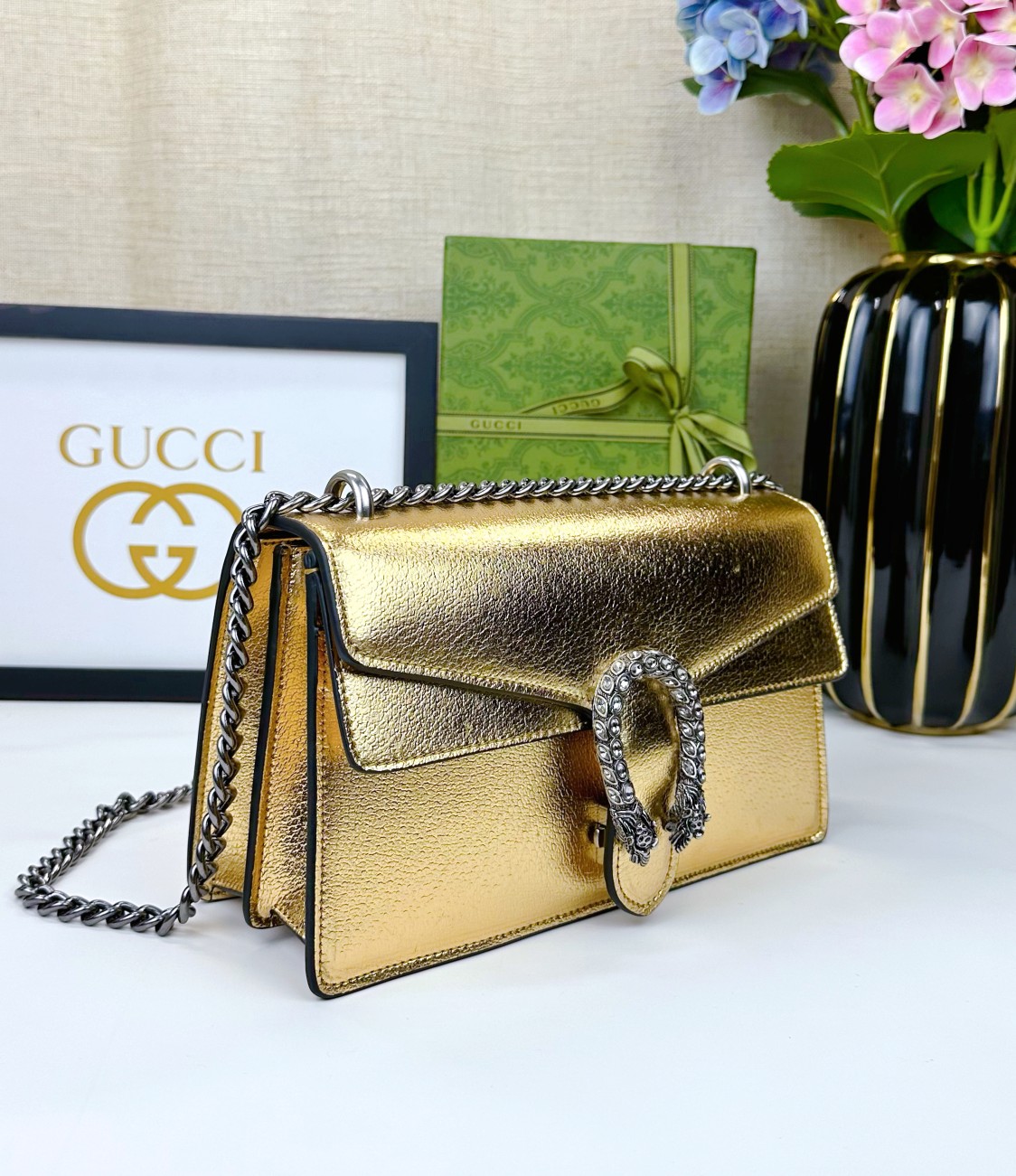 Gucci Dionysus 酒神包 金色亮面皮革鍊條包 28cm| 14 Gucci Dionysus 酒神包 金色亮面皮革鍊條包 28cm