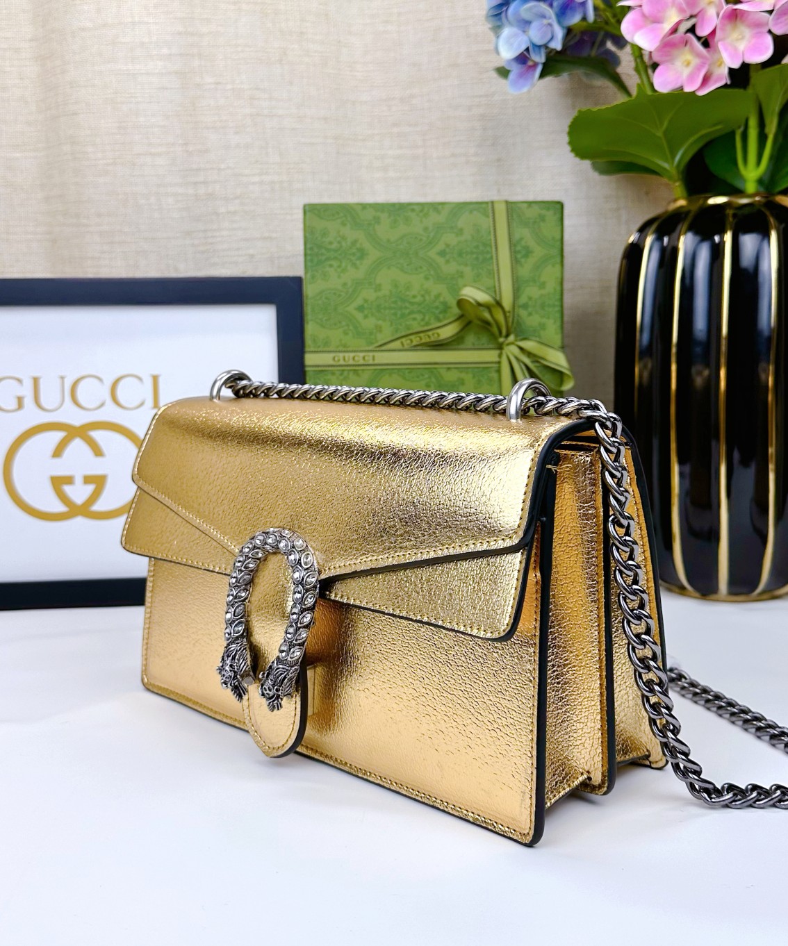 Gucci Dionysus 酒神包 金色亮面皮革鍊條包 28cm| 13 Gucci Dionysus 酒神包 金色亮面皮革鍊條包 28cm
