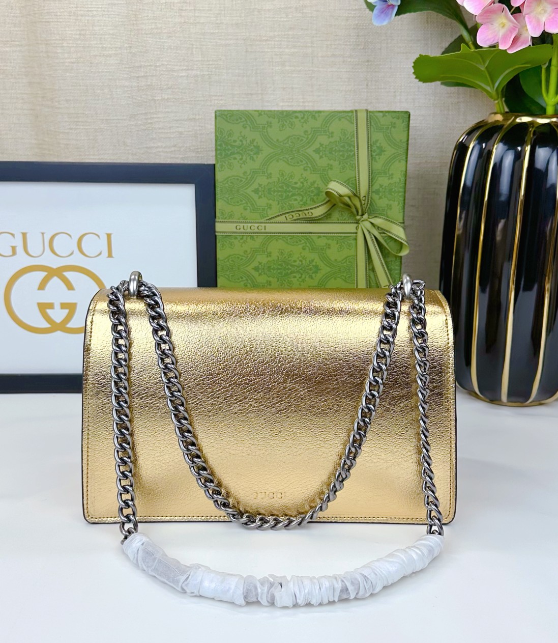 Gucci Dionysus 酒神包 金色亮面皮革鍊條包 28cm| 12 Gucci Dionysus 酒神包 金色亮面皮革鍊條包 28cm