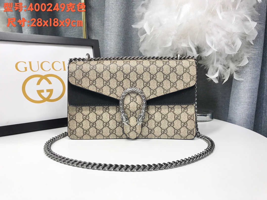 Gucci Dionysus 酒神包 GG Supreme 黑色拼接鍊條包 28cm| 2 Gucci Dionysus 酒神包 GG Supreme 黑色拼接鍊條包 28cm