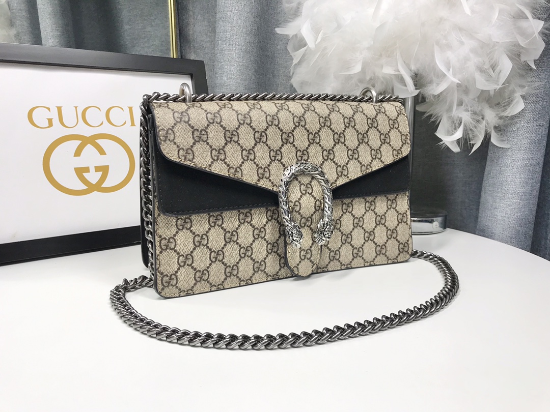 Gucci Dionysus 酒神包 GG Supreme 黑色拼接鍊條包 28cm| 14 Gucci Dionysus 酒神包 GG Supreme 黑色拼接鍊條包 28cm