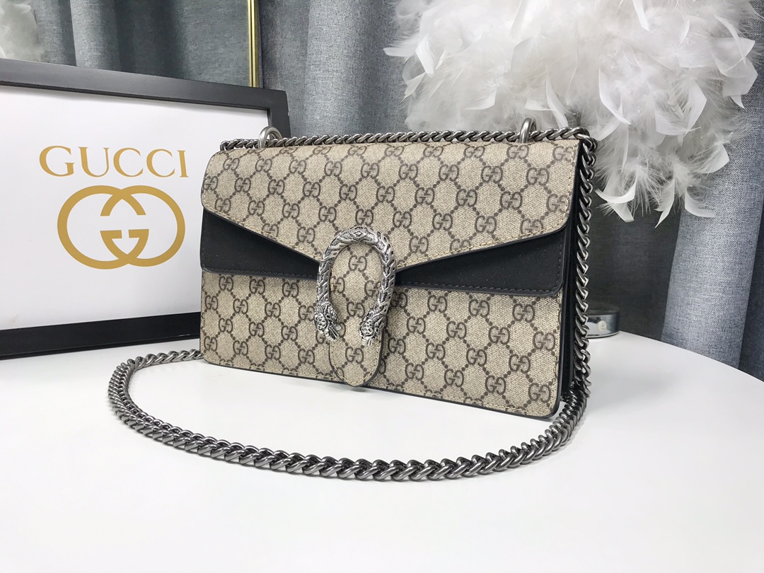 Gucci Dionysus 酒神包 GG Supreme 黑色拼接鍊條包 28cm| 13 Gucci Dionysus 酒神包 GG Supreme 黑色拼接鍊條包 28cm