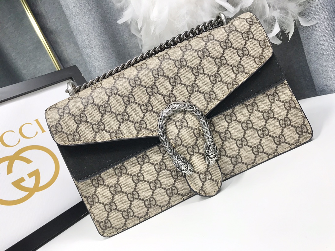 Gucci Dionysus 酒神包 GG Supreme 黑色拼接鍊條包 28cm| 12 Gucci Dionysus 酒神包 GG Supreme 黑色拼接鍊條包 28cm