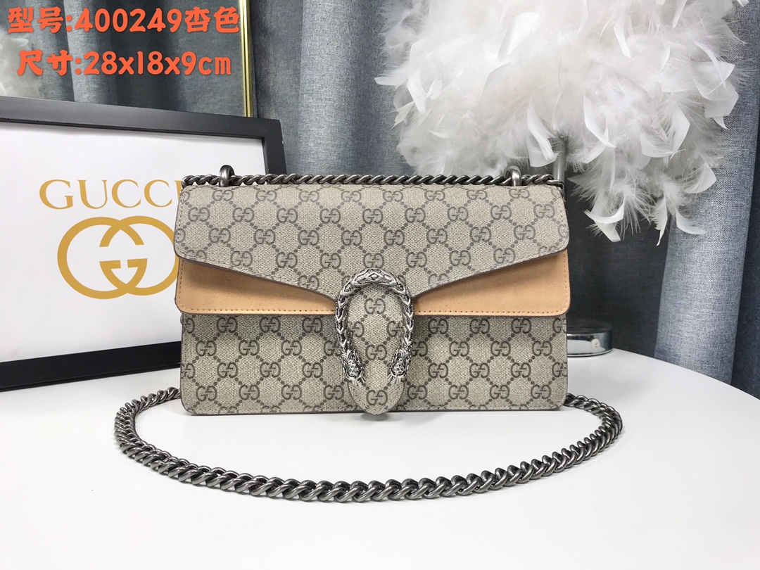 Gucci Dionysus 酒神包 GG Supreme 杏色鍊條包 經典虎頭扣 28cm| 2 Gucci Dionysus 酒神包 GG Supreme 杏色鍊條包 經典虎頭扣 28cm