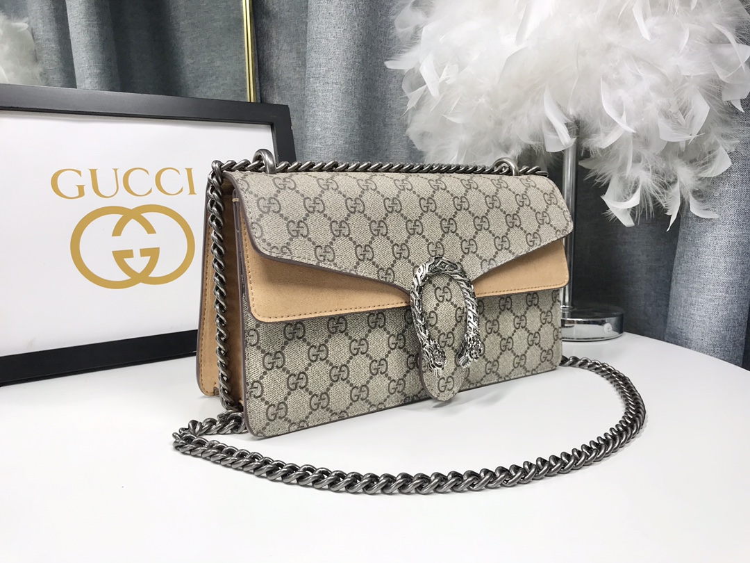 Gucci Dionysus 酒神包 GG Supreme 杏色鍊條包 經典虎頭扣 28cm| 14 Gucci Dionysus 酒神包 GG Supreme 杏色鍊條包 經典虎頭扣 28cm