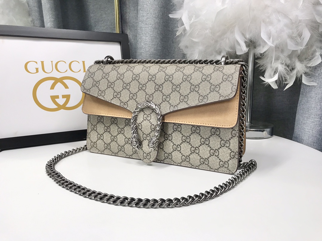 Gucci Dionysus 酒神包 GG Supreme 杏色鍊條包 經典虎頭扣 28cm| 13 Gucci Dionysus 酒神包 GG Supreme 杏色鍊條包 經典虎頭扣 28cm