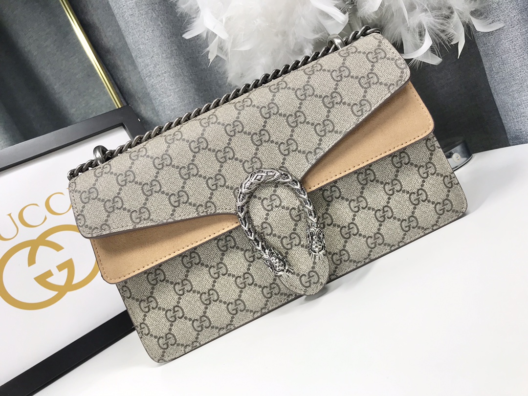 Gucci Dionysus 酒神包 GG Supreme 杏色鍊條包 經典虎頭扣 28cm| 12 Gucci Dionysus 酒神包 GG Supreme 杏色鍊條包 經典虎頭扣 28cm