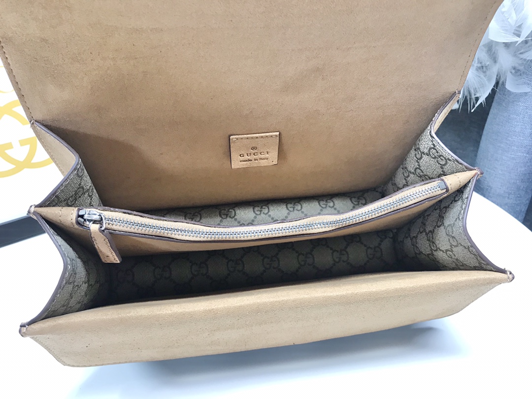 Gucci Dionysus 酒神包 GG Supreme 杏色鍊條包 經典虎頭扣 28cm| 8 Gucci Dionysus 酒神包 GG Supreme 杏色鍊條包 經典虎頭扣 28cm