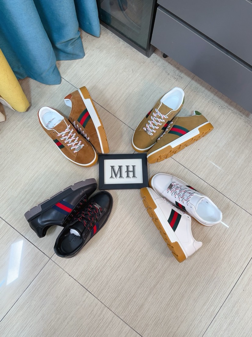 GUCCI 高仿男款經典織帶麂皮休閒鞋 百搭復古潮流運動鞋