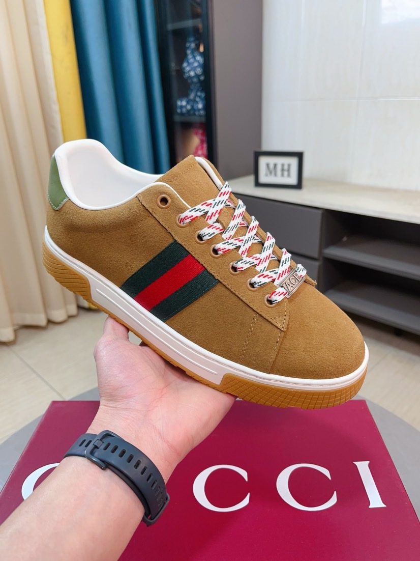 GUCCI 高仿男款經典織帶麂皮休閒鞋 百搭復古潮流運動鞋