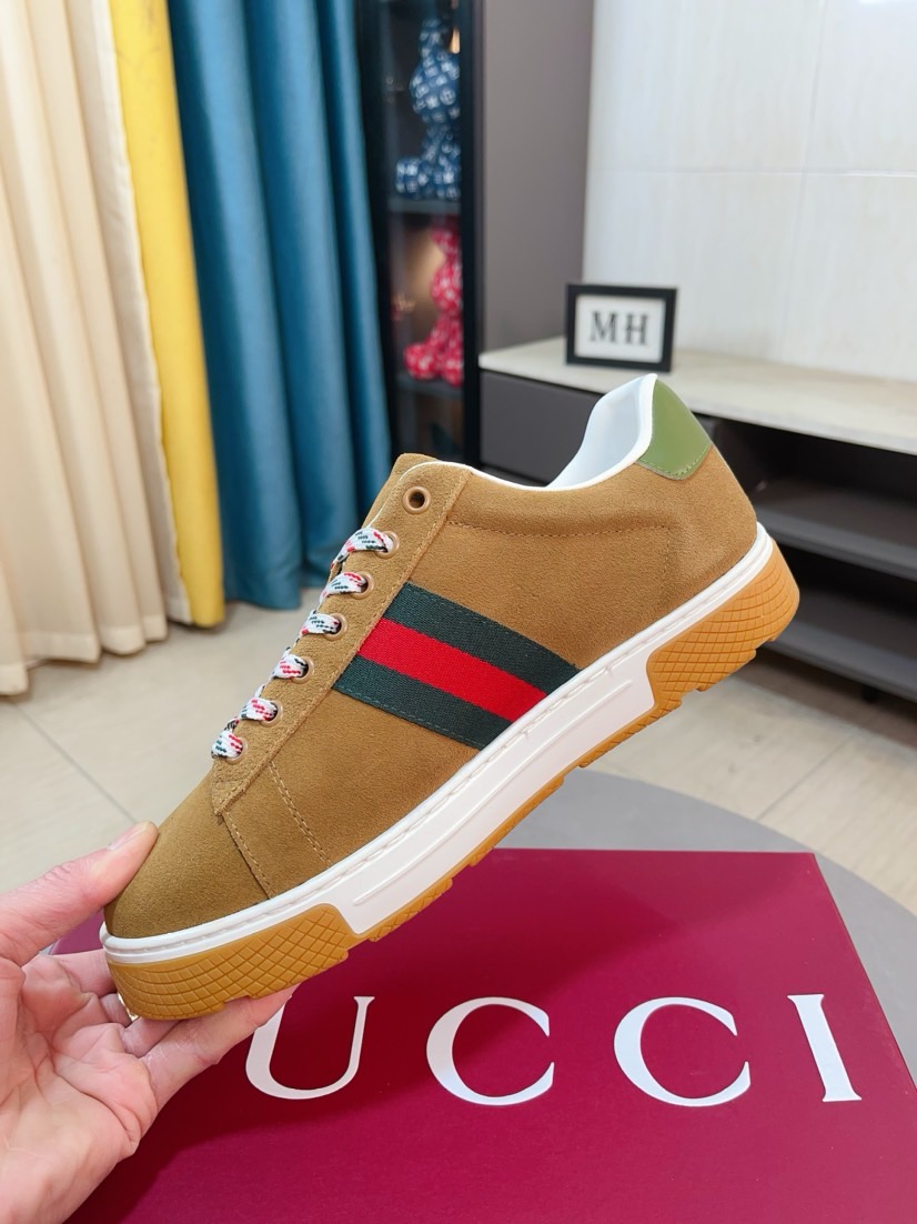GUCCI 高仿男款經典織帶麂皮休閒鞋 百搭復古潮流運動鞋