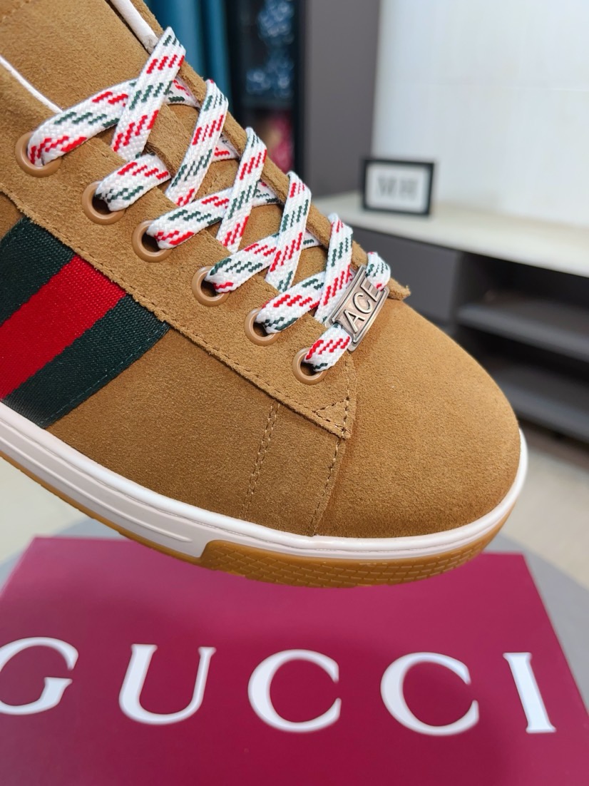 GUCCI 高仿男款經典織帶麂皮休閒鞋 百搭復古潮流運動鞋