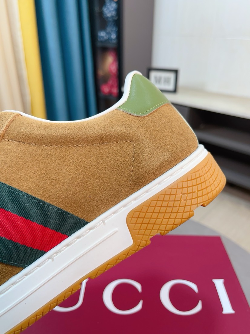 GUCCI 高仿男款經典織帶麂皮休閒鞋 百搭復古潮流運動鞋