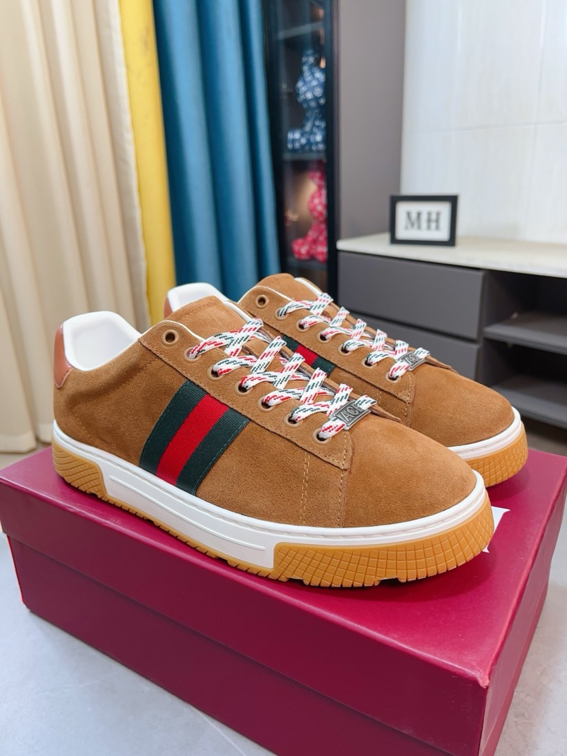 GUCCI 高仿男款經典織帶麂皮休閒鞋 百搭復古潮流運動鞋