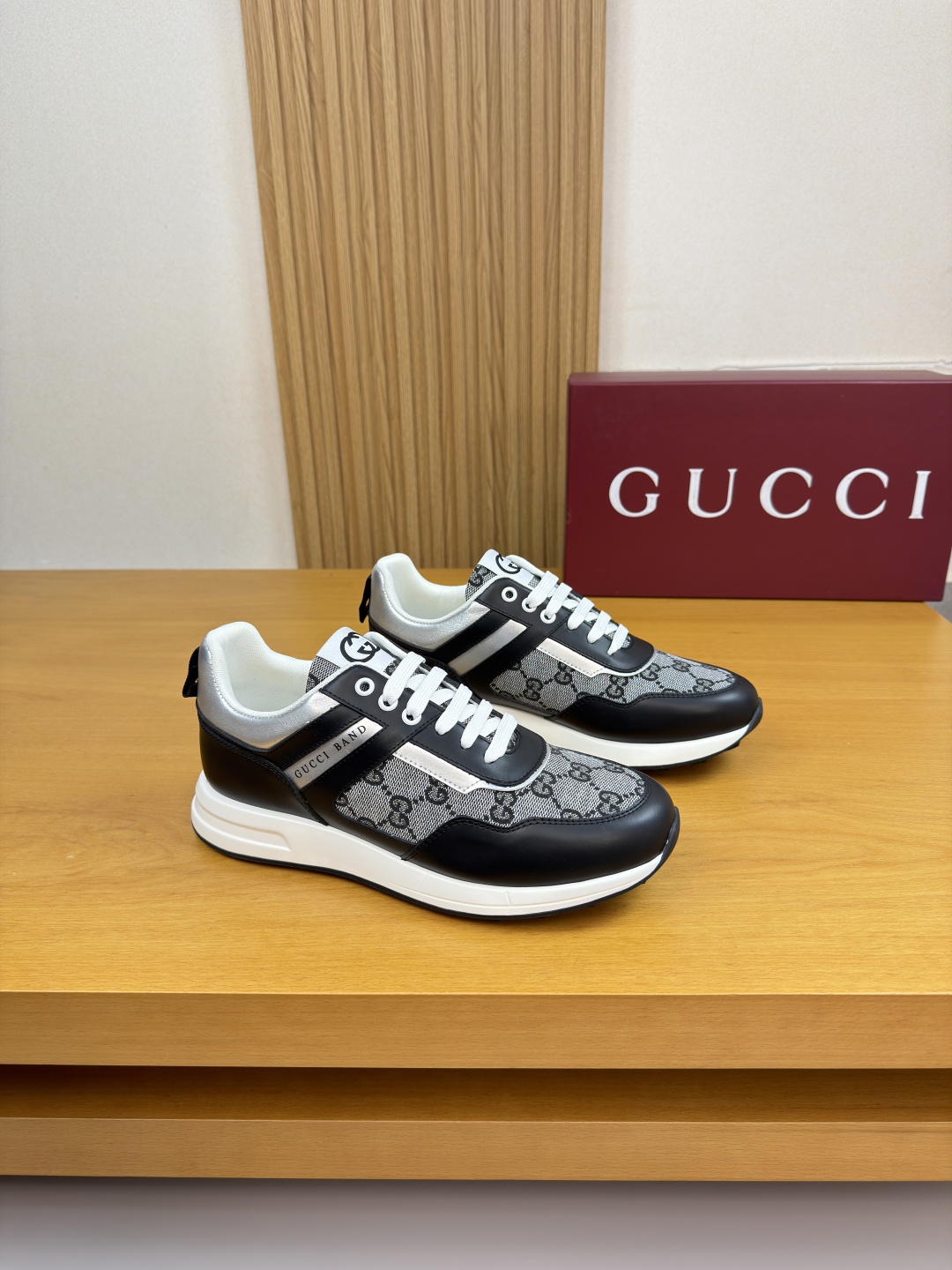 GUCCI A貨男款雙G老花運動鞋 經典拼接休閒跑鞋