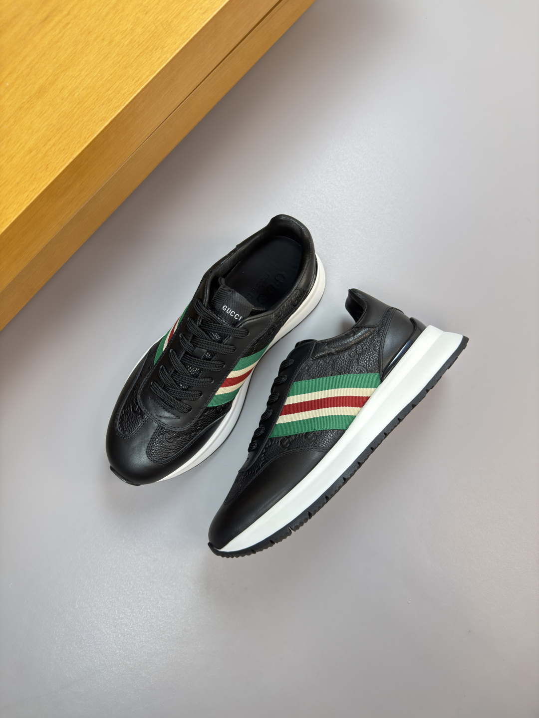 GUCCI A貨男款經典織帶厚底運動鞋 壓紋皮革休閒潮鞋| 13 GUCCI A貨男款經典織帶厚底運動鞋 壓紋皮革休閒潮鞋