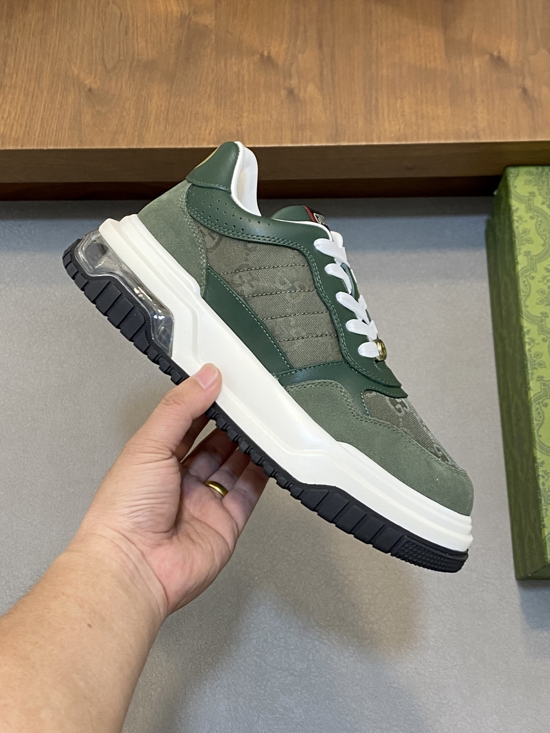 Gucci 一比一綠色GG老花休閒板鞋 時尚百搭運動鞋