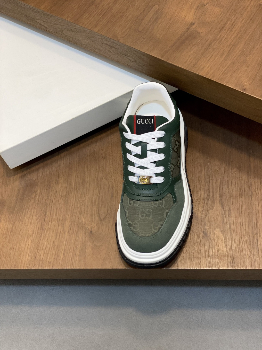 Gucci 一比一綠色GG老花休閒板鞋 時尚百搭運動鞋