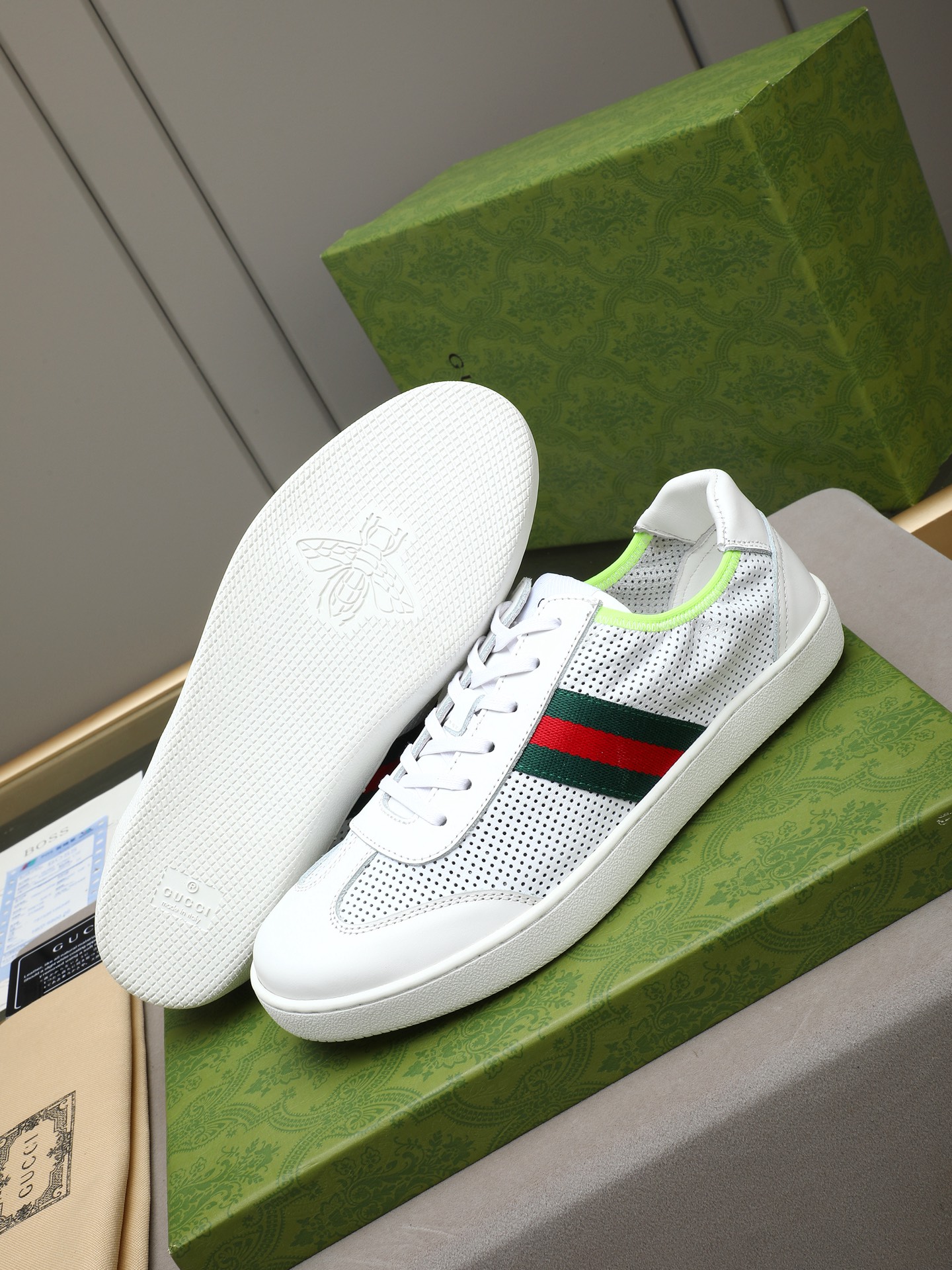 Gucci 原單白色紅綠織帶休閒鞋 透氣精品運動鞋| 13 Gucci 原單白色紅綠織帶休閒鞋 透氣精品運動鞋