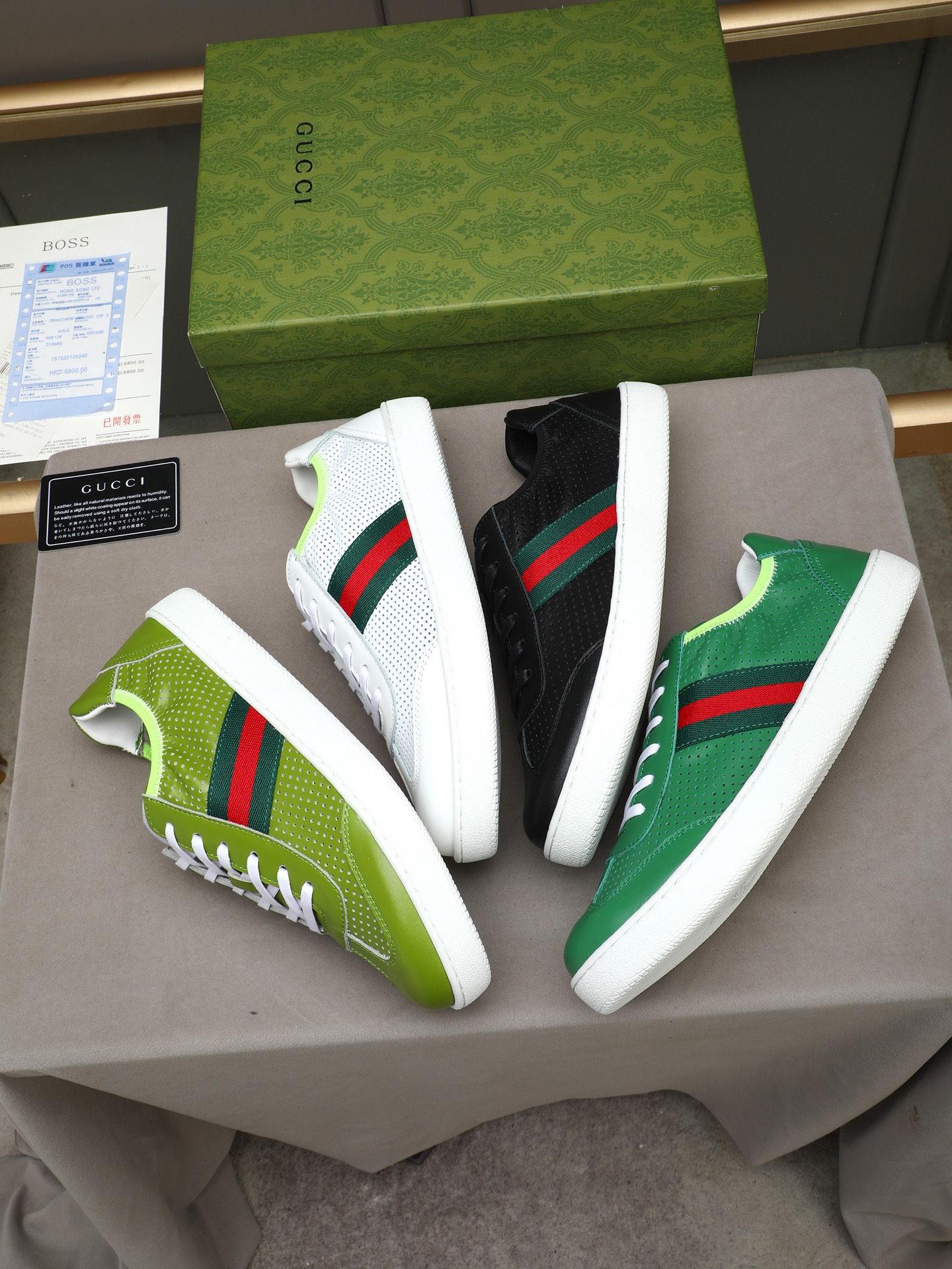 Gucci 高仿綠色紅綠織帶休閒鞋 潮流精品運動鞋