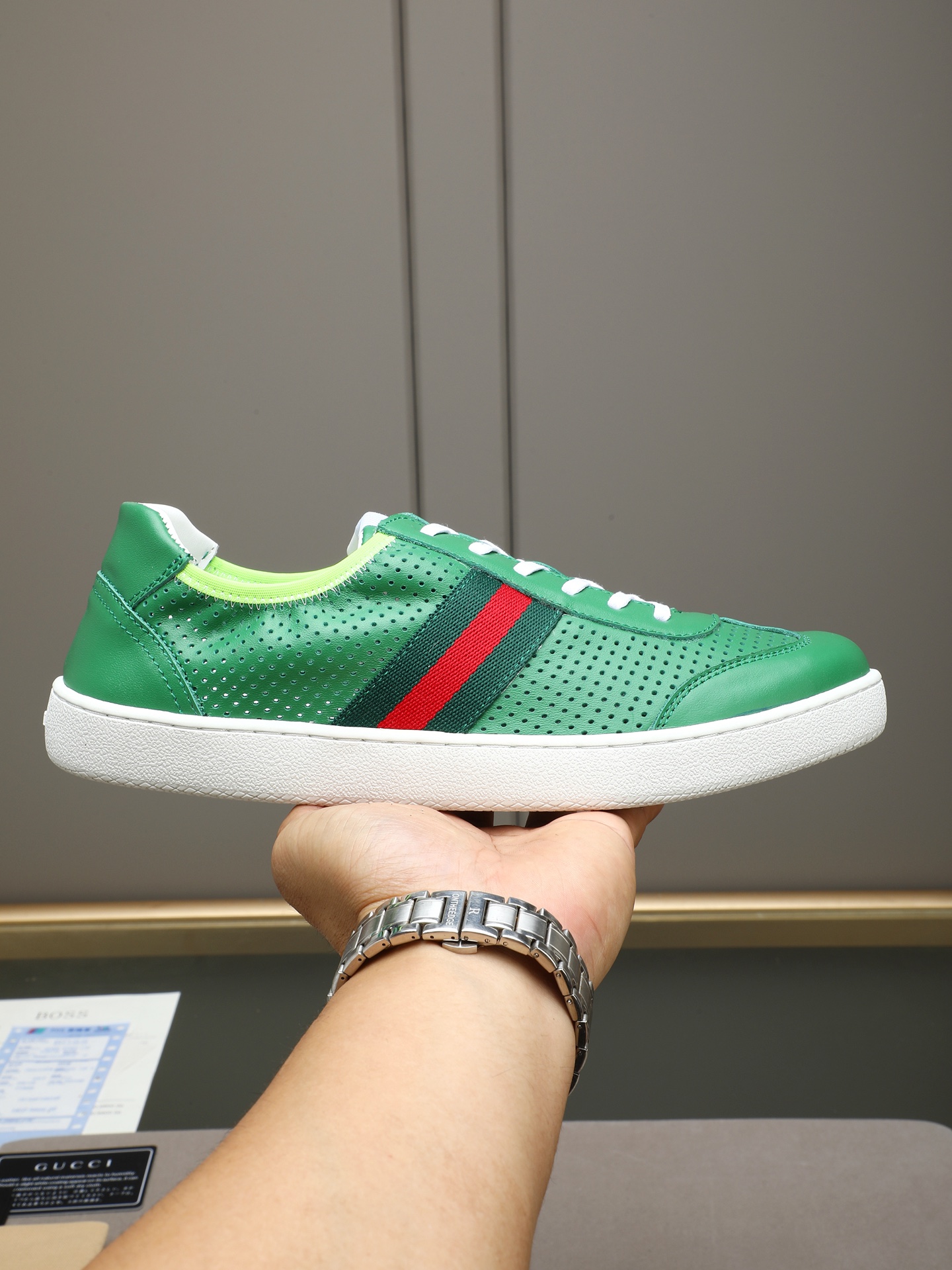 Gucci 高仿綠色紅綠織帶休閒鞋 潮流精品運動鞋