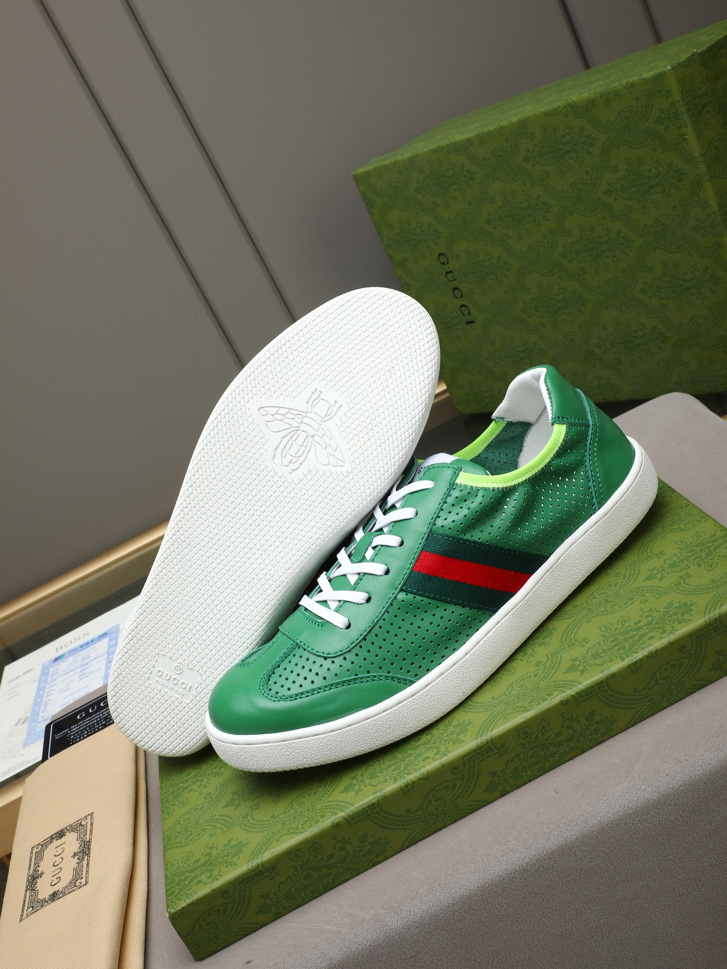 Gucci 高仿綠色紅綠織帶休閒鞋 潮流精品運動鞋