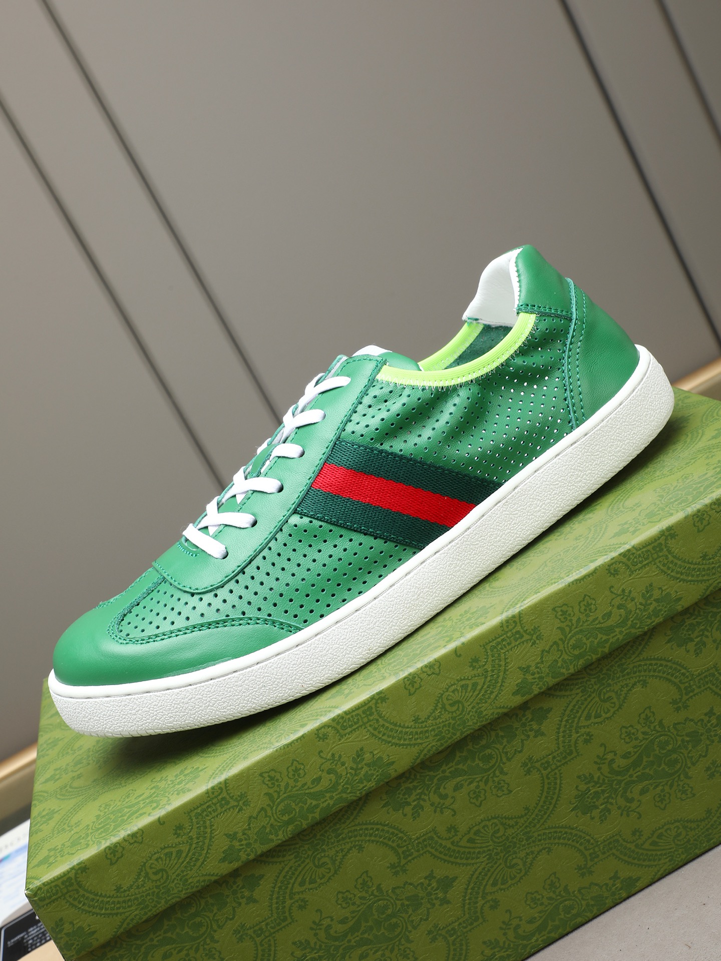 Gucci 高仿綠色紅綠織帶休閒鞋 潮流精品運動鞋
