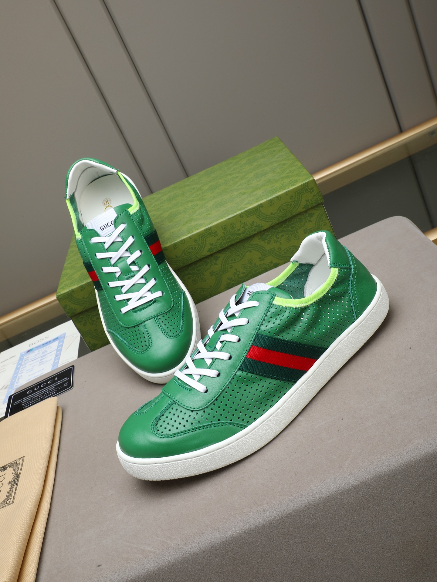 Gucci 高仿綠色紅綠織帶休閒鞋 潮流精品運動鞋