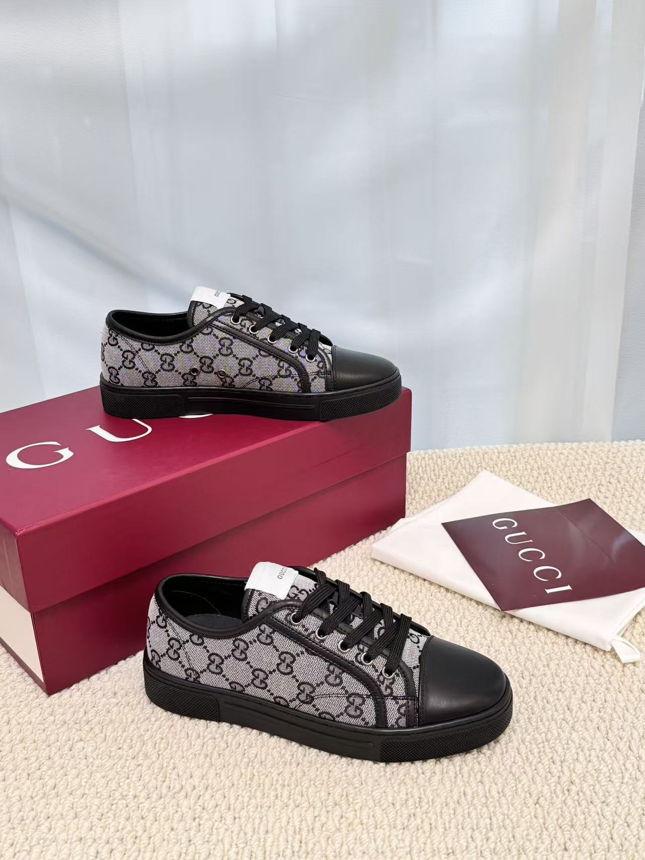 GUCCI 高仿 男款 灰黑GG老花低筒休閒鞋 經典百搭款| 8 GUCCI 高仿 男款 灰黑GG老花低筒休閒鞋 經典百搭款