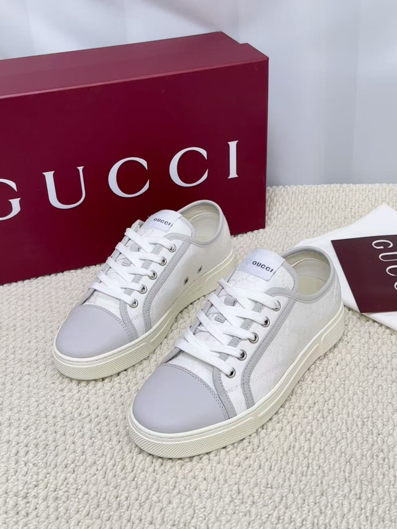 GUCCI 一比一 男款 純白低筒板鞋 極簡清新百搭款