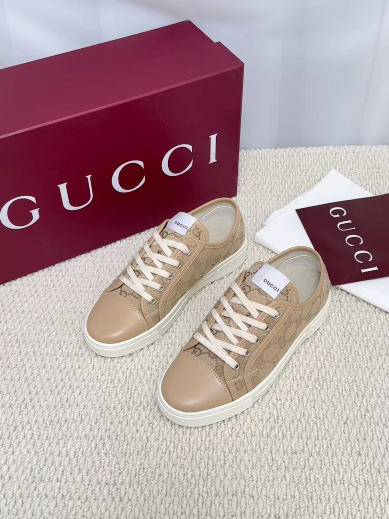 GUCCI 原單 男款 卡其GG老花低筒休閒鞋 輕奢百搭款
