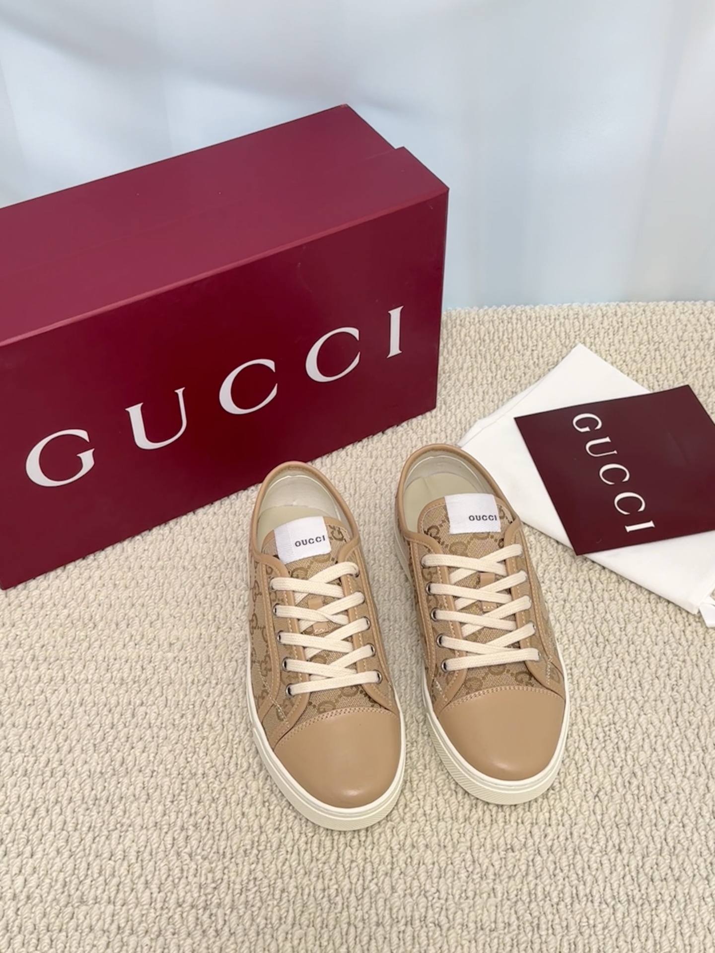GUCCI 原單 男款 卡其GG老花低筒休閒鞋 輕奢百搭款