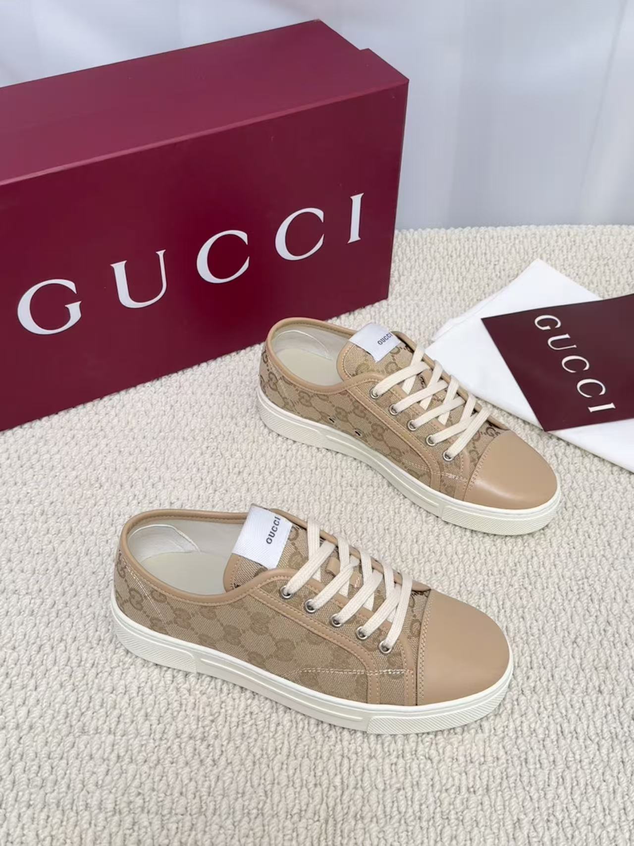 GUCCI 原單 男款 卡其GG老花低筒休閒鞋 輕奢百搭款