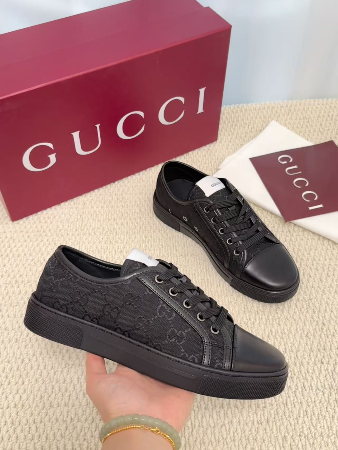 GUCCI A貨 男款 全黑低筒休閒鞋 低調百搭款| 12 GUCCI A貨 男款 全黑低筒休閒鞋 低調百搭款