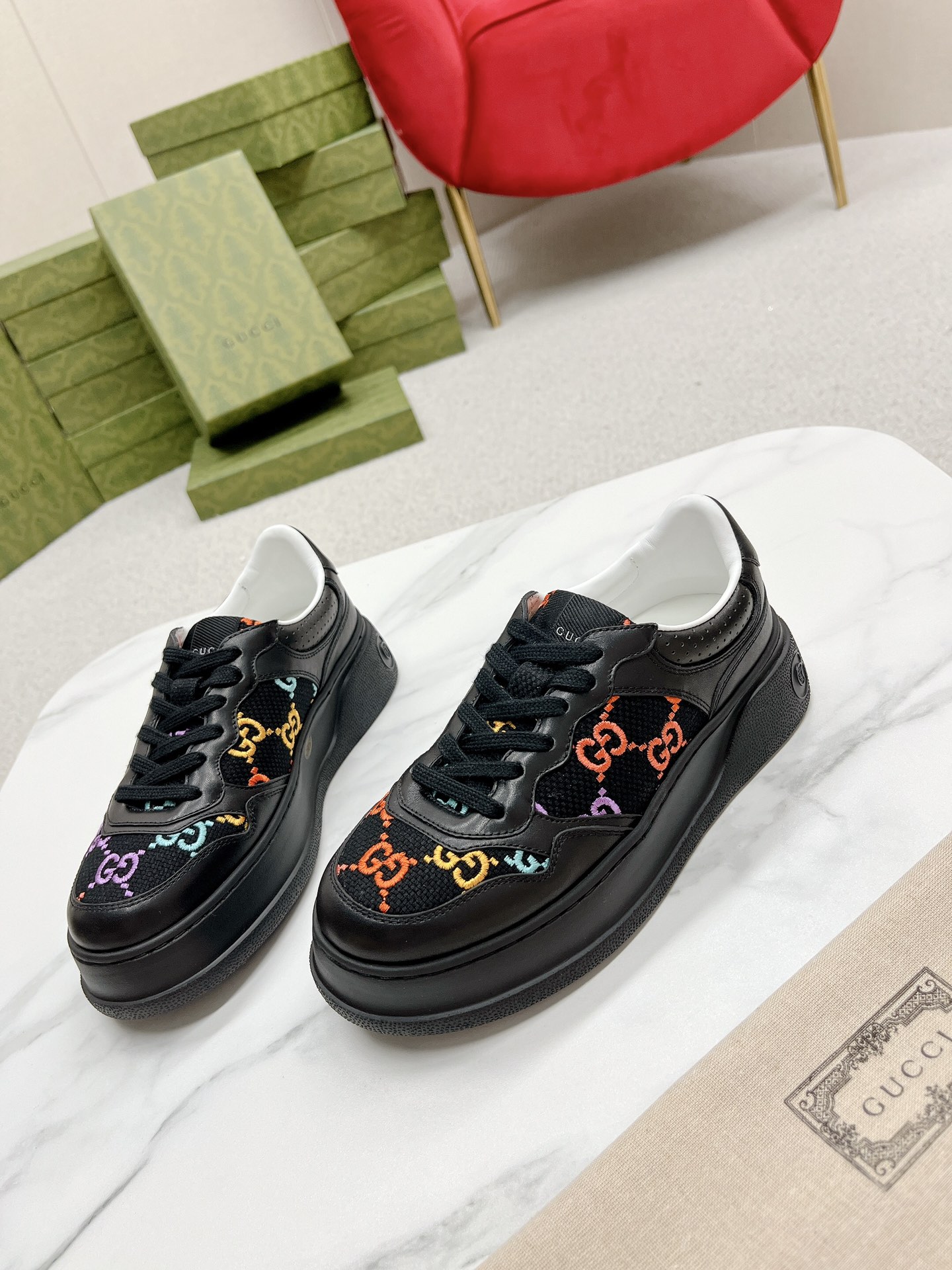 GUCCI 復刻 男款 黑彩GG刺繡厚底運動鞋 個性潮流款| 12 GUCCI 復刻 男款 黑彩GG刺繡厚底運動鞋 個性潮流款