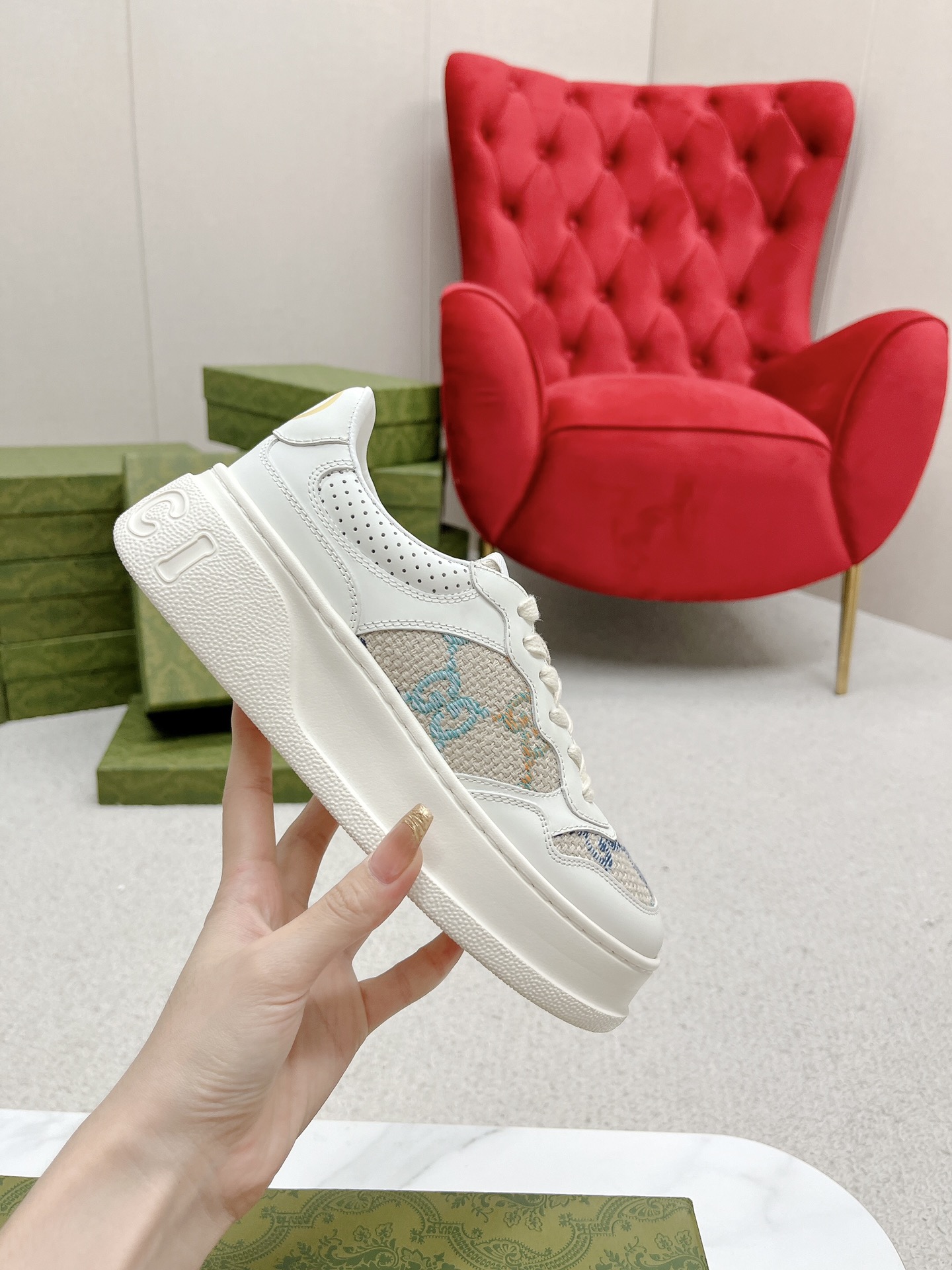 GUCCI 高仿 男款 米白彩色GG刺繡厚底運動鞋 潮流百搭款| 13 GUCCI 高仿 男款 米白彩色GG刺繡厚底運動鞋 潮流百搭款