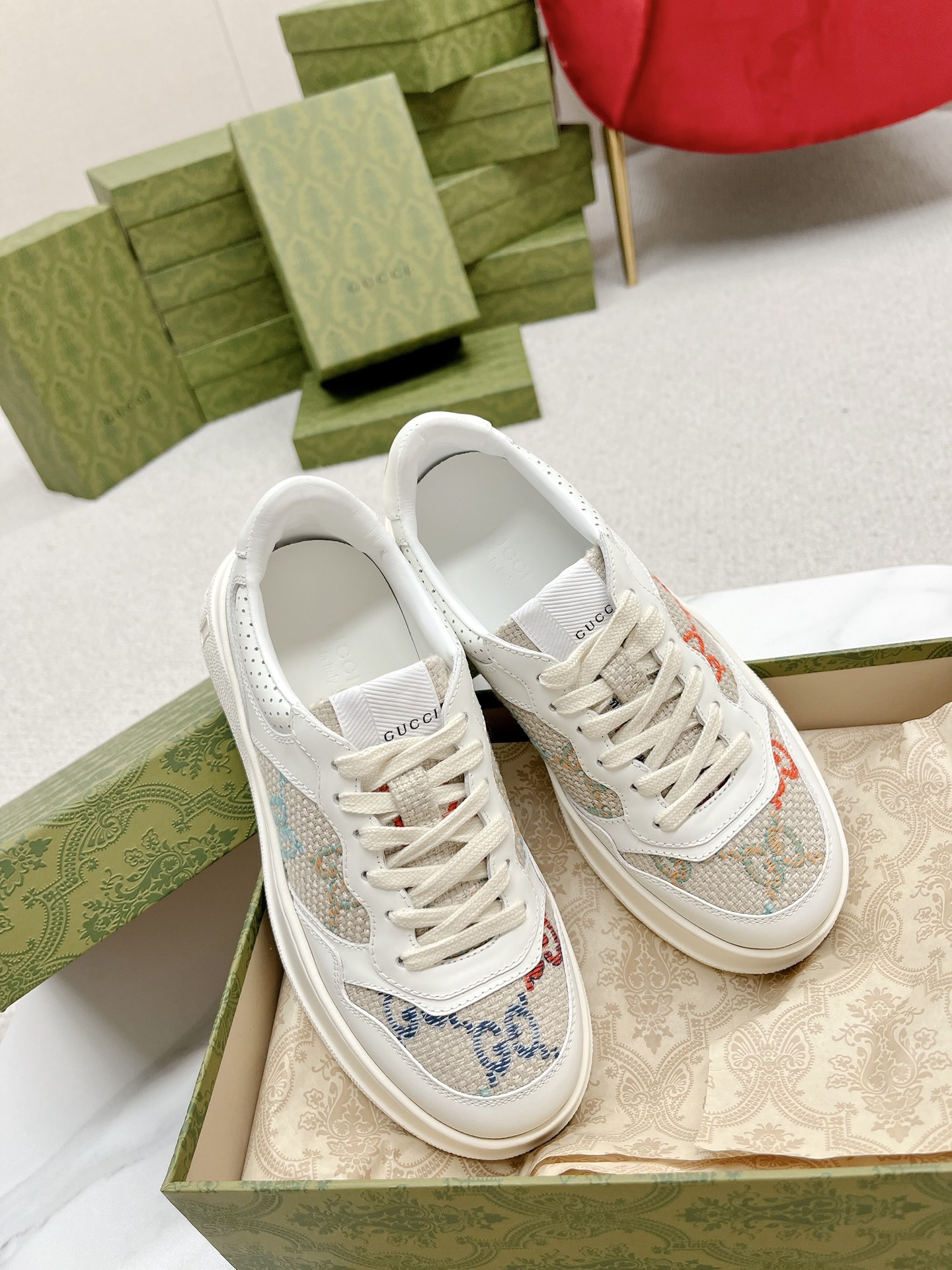 GUCCI 高仿 男款 米白彩色GG刺繡厚底運動鞋 潮流百搭款| 10 GUCCI 高仿 男款 米白彩色GG刺繡厚底運動鞋 潮流百搭款
