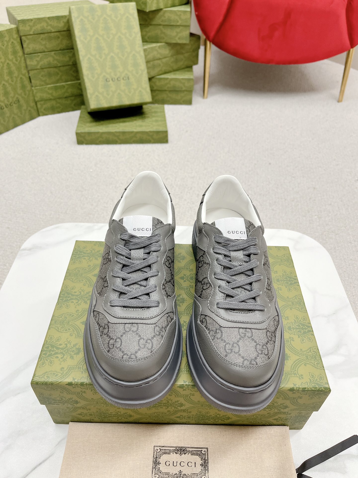 GUCCI A貨 男款 灰色GG老花厚底運動鞋 經典百搭款| 3 GUCCI A貨 男款 灰色GG老花厚底運動鞋 經典百搭款