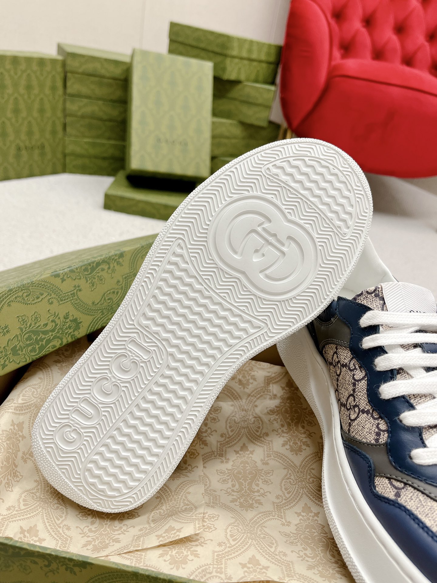 GUCCI 高仿 男款 藍灰拼接厚底運動鞋 都會潮流款| 7 GUCCI 高仿 男款 藍灰拼接厚底運動鞋 都會潮流款