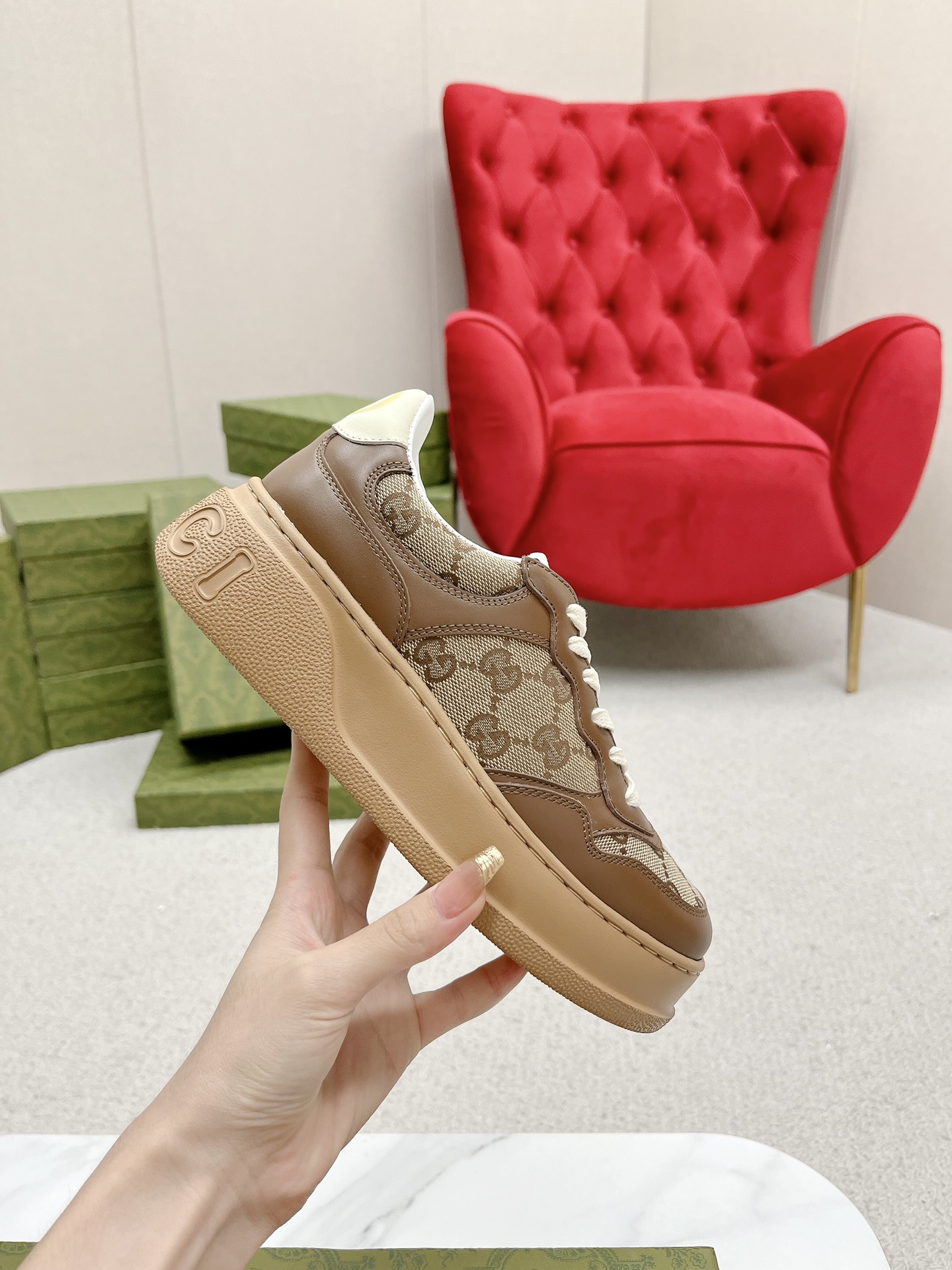 Gucci A貨 男女款 老花拼接厚底休閒鞋 經典百搭復古風| 13 Gucci A貨 男女款 老花拼接厚底休閒鞋 經典百搭復古風