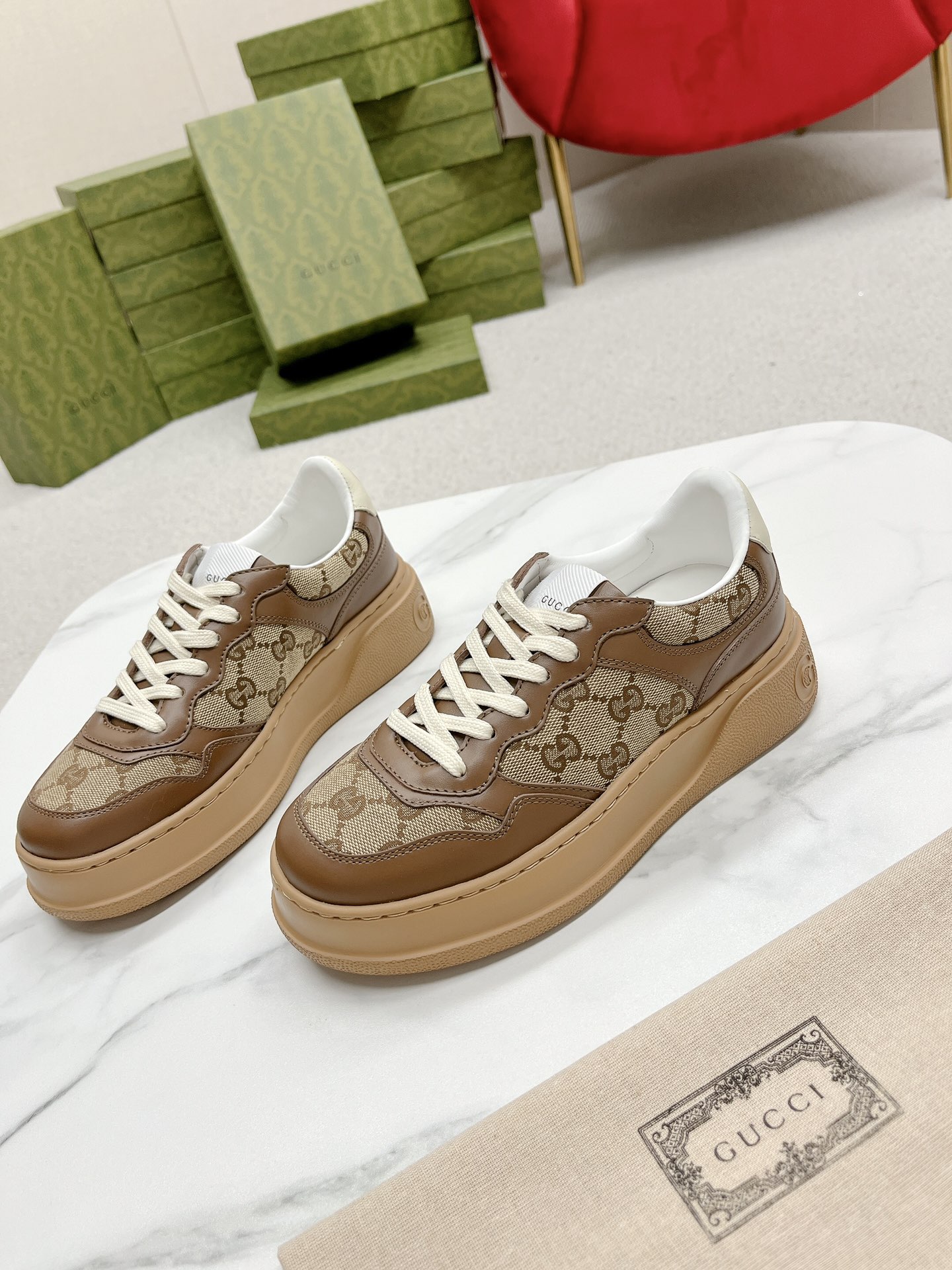 Gucci A貨 男女款 老花拼接厚底休閒鞋 經典百搭復古風| 11 Gucci A貨 男女款 老花拼接厚底休閒鞋 經典百搭復古風