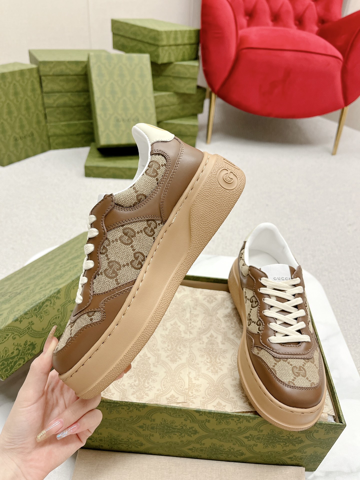 Gucci A貨 男女款 老花拼接厚底休閒鞋 經典百搭復古風| 10 Gucci A貨 男女款 老花拼接厚底休閒鞋 經典百搭復古風