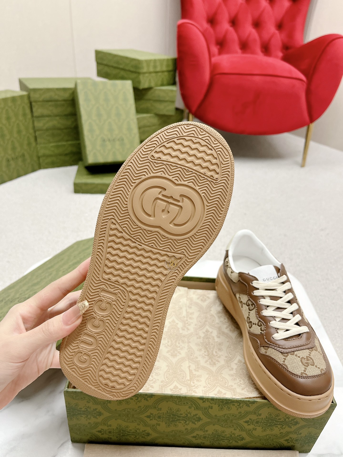 Gucci A貨 男女款 老花拼接厚底休閒鞋 經典百搭復古風| 7 Gucci A貨 男女款 老花拼接厚底休閒鞋 經典百搭復古風