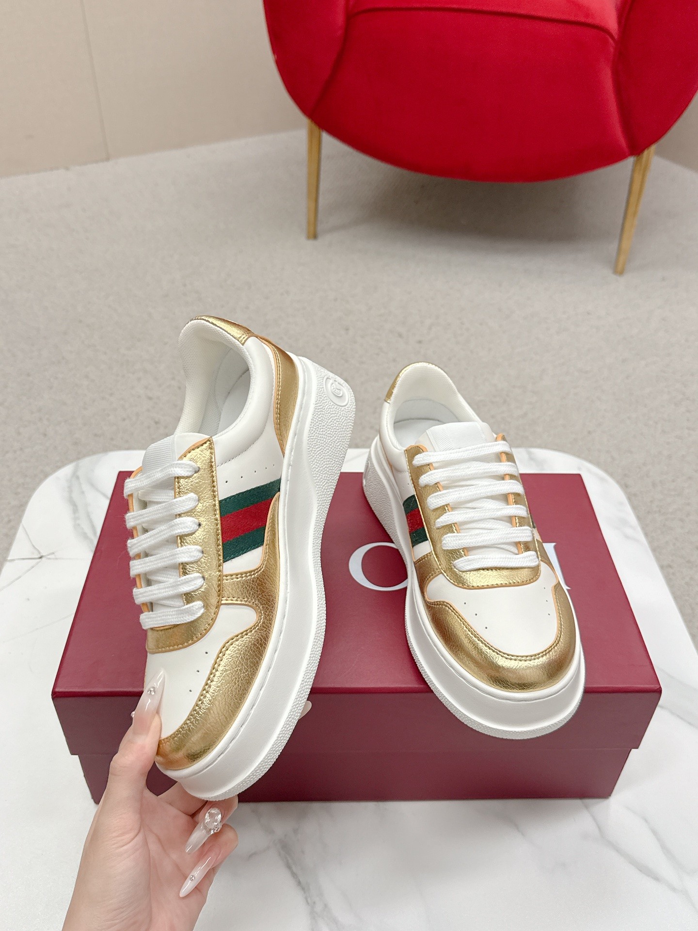 Gucci 原單 女款 白金拼色厚底休閒鞋 輕奢時尚百搭款| 12 Gucci 原單 女款 白金拼色厚底休閒鞋 輕奢時尚百搭款
