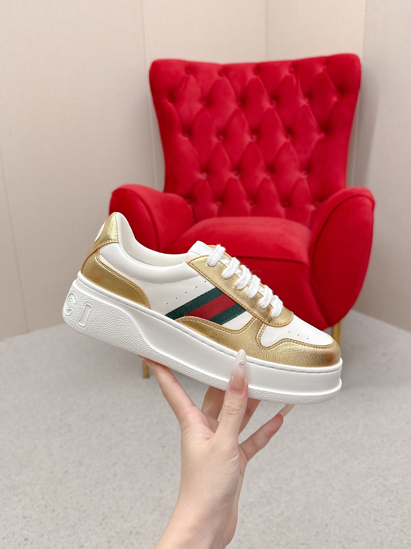 Gucci 原單 女款 白金拼色厚底休閒鞋 輕奢時尚百搭款| 11 Gucci 原單 女款 白金拼色厚底休閒鞋 輕奢時尚百搭款