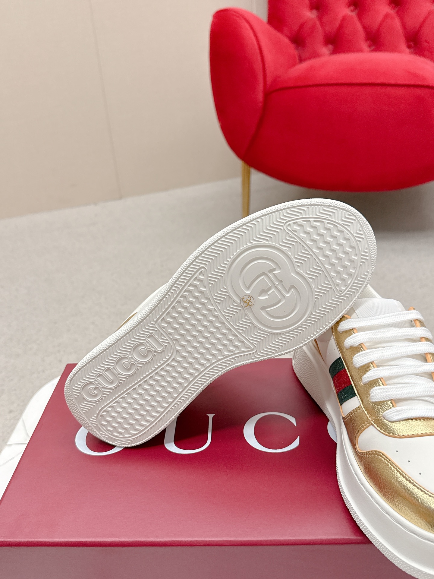 Gucci 原單 女款 白金拼色厚底休閒鞋 輕奢時尚百搭款| 14 Gucci 原單 女款 白金拼色厚底休閒鞋 輕奢時尚百搭款