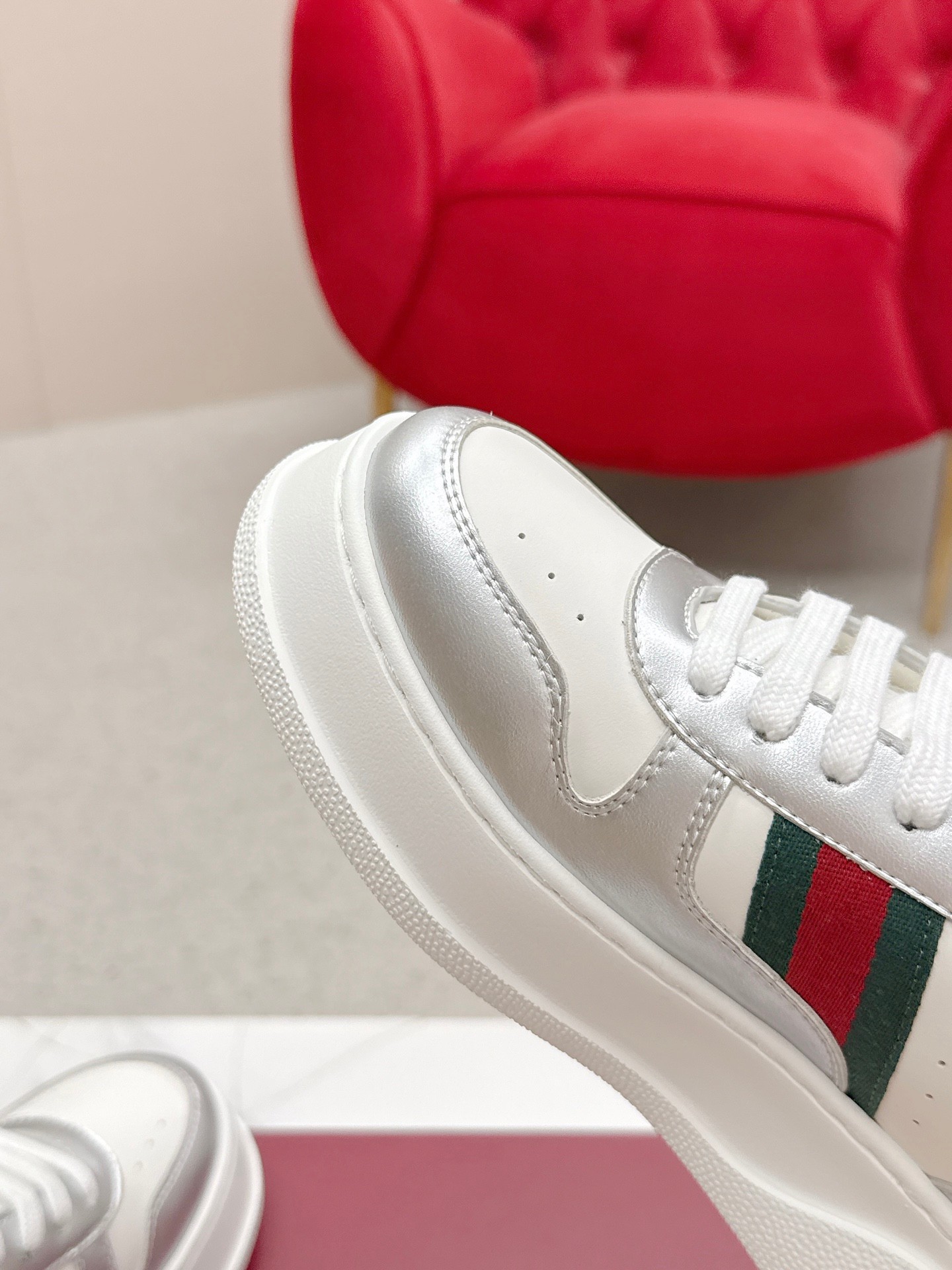 Gucci A貨 男女款 白銀拼接厚底運動鞋 時尚簡約潮流款