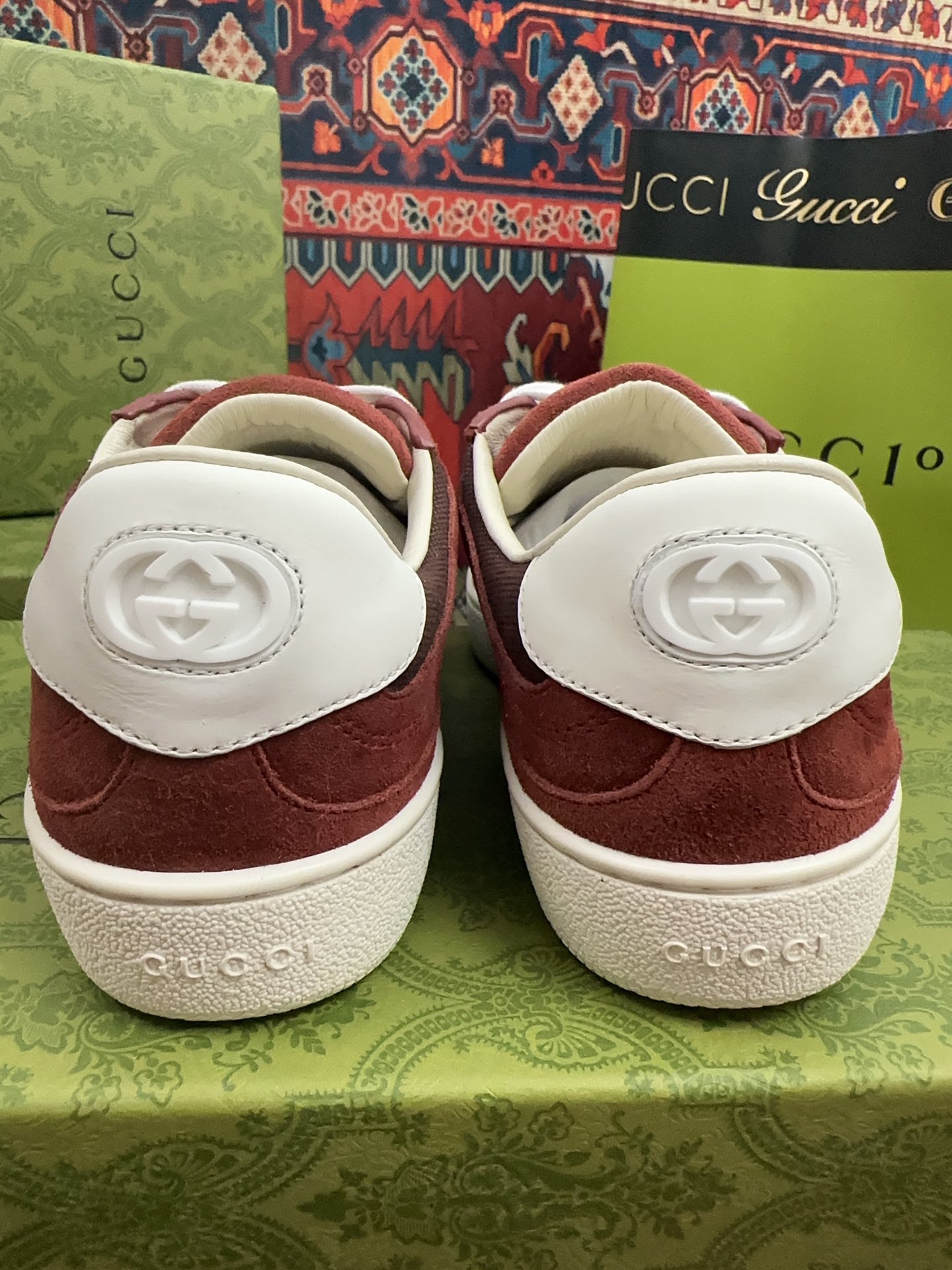 Gucci 一比一 男女款 酒紅麂皮復古運動鞋 質感潮流百搭款