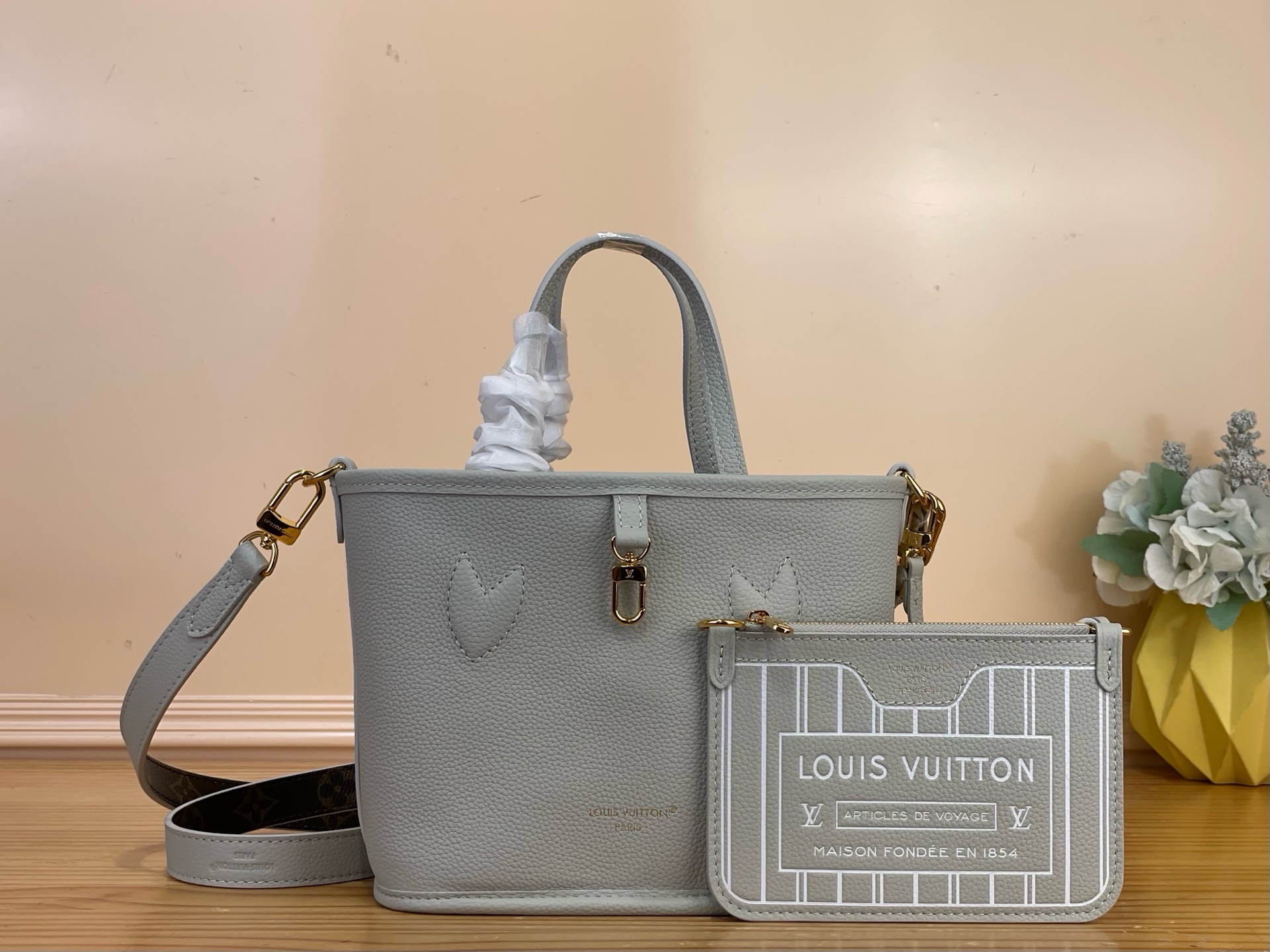 LV 一比一 OnTheGo 小號托特包 灰色拼接設計手提斜背女包