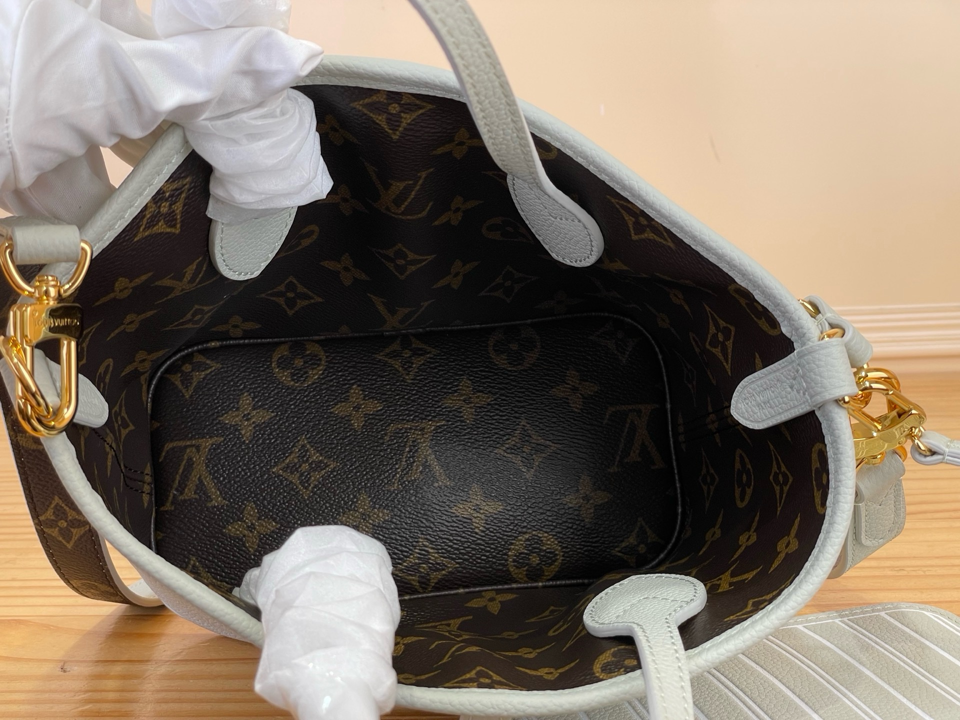 LV 一比一 OnTheGo 小號托特包 灰色拼接設計手提斜背女包